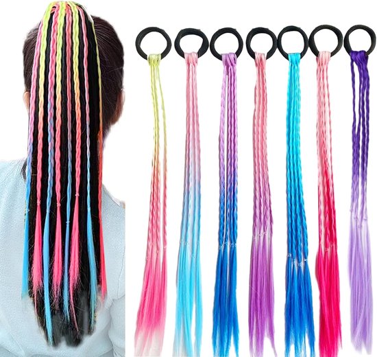 7 Pieces Hair Locks with Clips - Haaraccessoires voor Meisjes - Kinderen's Kleurige Haarstrengen voor Feest, Verjaardag, Sport en Reizen van Pixnails