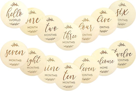 7 stuks baby mijlpaal kaarten - houten dubbelzijdige mijlpaal babykaarten - welkom thuis of hallo wereld - teken kaart baby shower geschenken voor mama - 0-12 maanden pasgeboren groei opname van Merkloos	