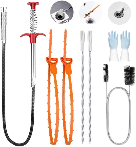 7 stuks buisreinigingsspiraal, afvoerreiniger, spiraal met accessoires, grijper optillen, afvoerreinigingsspiraal, afvoerreiniger, spiraal, voor keuken, badkamer, afvalwaterkanalen