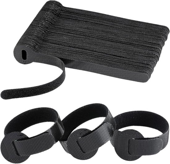 70pcs Herbruikbare Kabelbinders - Verstelbare Haak en Lussysteem - Kabelbeheer voor PC - Organiseren van Snoeren - Thuis Kantoor - TV - Bureau - Koptelefoon (Zwart) van Merkloos	