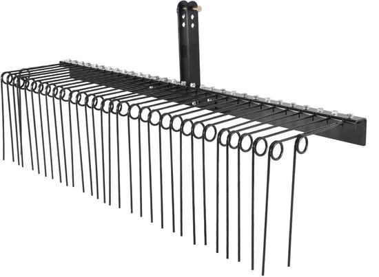 72" aanhangwagenhark, 32 stalen tanden, gazonverticuteermachine voor tractor, categorie 1, 3-puntsophanging, gazononderhoud voor bladeren, stro, gras van Merkloos	