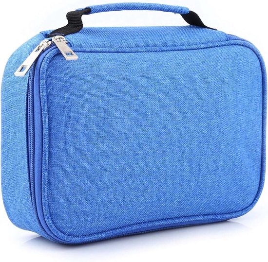 72 sleuven etui, grote capaciteit opvouwbare etui, multifunctionele stof potlood tas organizer met ritssluiting, voor kleurpotloden, tekenpotloden, pennen(blauw)