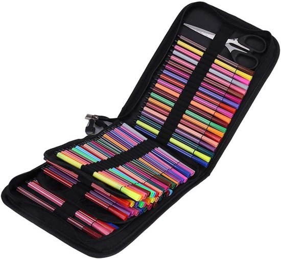 72/120 Slots Grote Capaciteit Rits Pennenzak, Etui Organizer, School Briefpapier Organisator voor Pen Potlood Kleurpotloden(120 sticks-black)