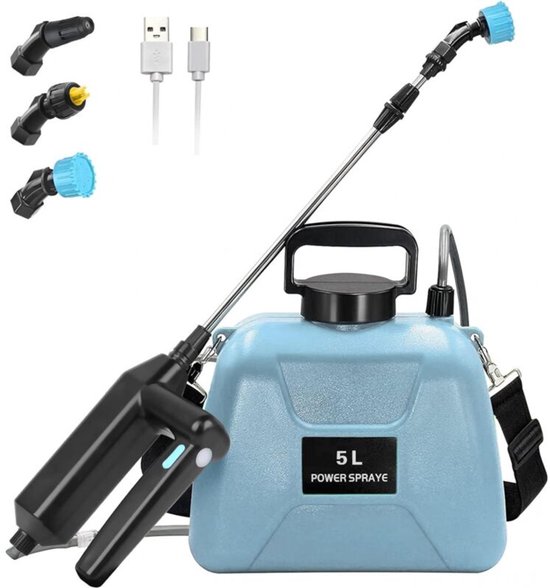 7,4V 2400mAh elektrische sproeier – 5-liter watertank – 3 verstelbare sproeikoppen – 58 cm telescopische steel