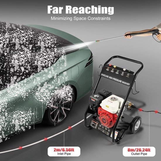 7,5 pk benzine hogedrukreiniger 2200 PSI 4-takt gas-aangedreven jetreiniger met spuitpistool en 5 spuitmonden