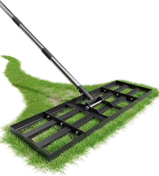 75 x 25 cm, met verstelbare lengte, nivelleringshark met 190 cm roestvrijstalen steel, robuuste en energiebesparende gazonrakel voor tuin, binnenplaats, golfbaan, moeiteloos egaliseren van