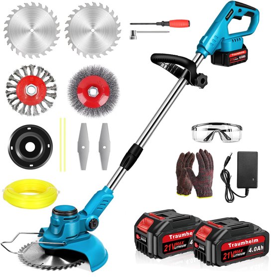 750W Accu Grastrimmer - 4-in-1 Kantenmaaier – Grastrimmer – Bosmaaier – Grasmaaier – Draadloos & Elektrisch - Borstelloze Motor – Trimmer met 2x 4000mAh Accu en Lader van Merkloos	