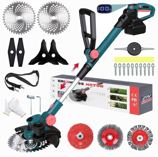 750W Elektrische Grastrimmer (Zonder Accu & Oplader) - Accu Grasmaaier met Onkruidborstel - Trimmer Compatibel met 18V Makita Accu's - 5-in-1 Borstelloze Onkruidverwijderaar met Onkruidborstel en Staalborstel