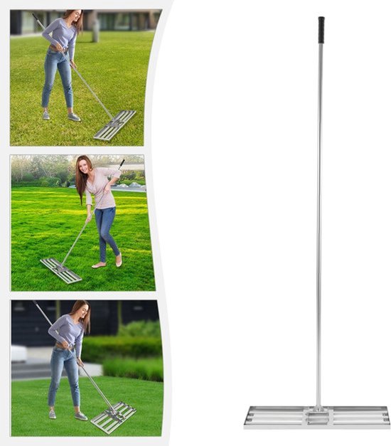 75x25cm, gazon egaliseerhark, gereedschap voor het egaliseren van grond en gazon, roestvrijstalen hark, heavy