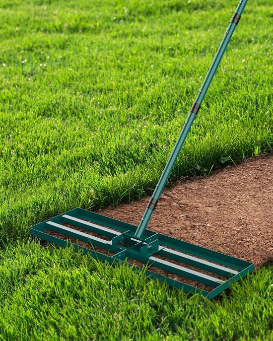 76 x 25 cm, nivelleerhark, brede gazonhark voor zanden, rakel voor gazon met 198 cm steel, tuinhark verticuteerder voor erf, tuin, golfbaan