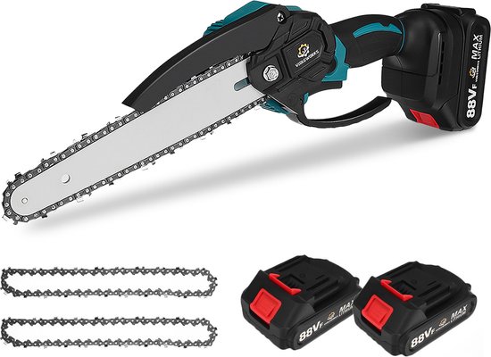 8'' Brushless Accu Kettingzaag Enkele Handzaag voor Tuin Houtbewerking, incl. 2 Accu's van VONROC