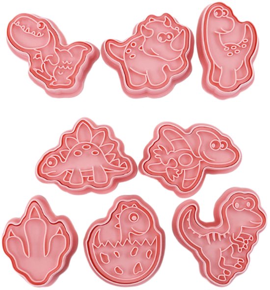 8-delig 3D kunststof cookie snijders set voor kinderen - dier, verjaardag, dinosaurus thema biscuit en cake decoraties, dinosaurussen