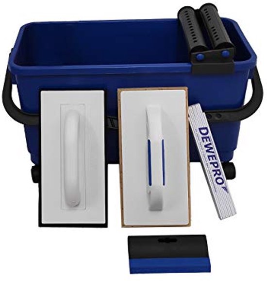 8-delig tegelwas set - 22l emmer met wielen en accessoires voor professioneel gebruik van Merkloos	