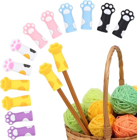 8-delige gaasstopper siliconen, naaldstopper voor breinaalden, kattenpootjes, breinaalden, puntenbescherming, breiaccessoires voor haken, haakbescherming van Merkloos	