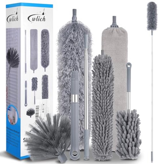 8-delige Reinigingsset met Telescopische Plumeau en Microvezel, Uittrekbaar tot 250 cm, Voor Hoge Plafonds en Spinnenwebben van Merkloos	