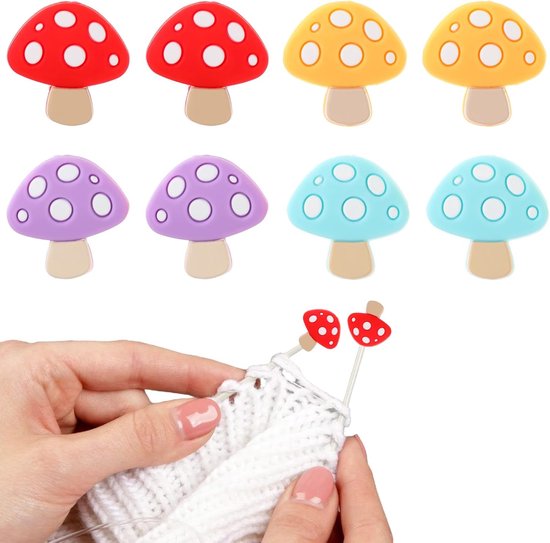 8-delige steekstopper siliconen, naaldstopper voor breinaalden, paddenstoelbreinaalden, puntenbescherming, breiaccessoires voor haakbescherming van Merkloos	