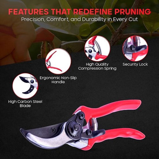 8-inch schuine snoeischaar, professionele tuinsnoeischaar, scherpe stalen bladen, robuuste tuinsnoeischaar van Merkloos	