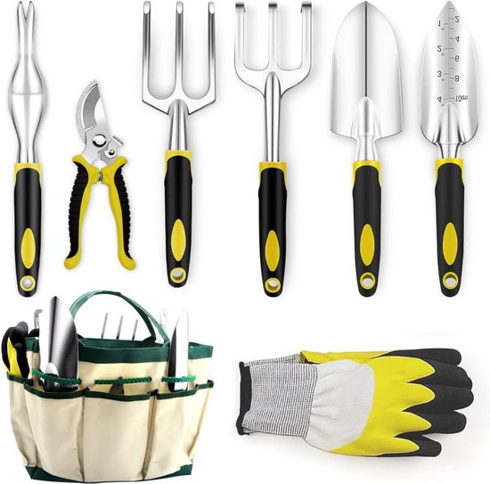 8 Pieces Garden Tool Set with Bag - Garden Care Gloves, Shears, Shovel, Rake - Garden Kits for Care van Glaric