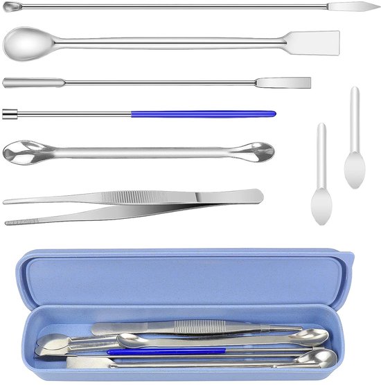 8 Stks RVS Lab Spatel Micro Scoop Set - Capsule Vulling Micro Lepel Spatel - Laboratorium Sampling Lepel Mengspatel met Pincet voor Poeders Gel Cap Capsule Filler Pil Filler van Peohud