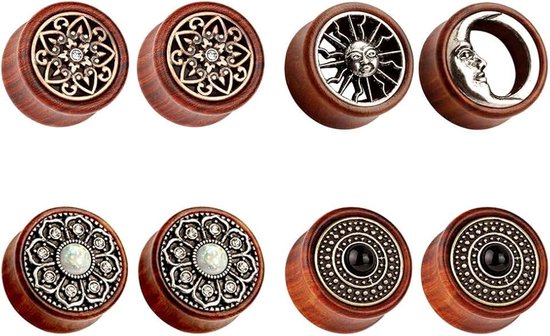 8 STKS Zon Maan Organische Hout Zadel Oordoppen Tunnels Stretching Punk Piercings Expanders Set