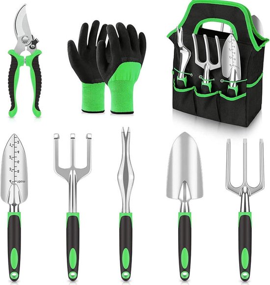 8 Stuk Heavy Duty Tuingereedschap Set Met Tas - Gemakkelijk Opslag - Tuinieren Handgereedschap - Inclusief Handschoenen - Hold Bag Gift voor Mannen Of Vrouwen van MOAMUN