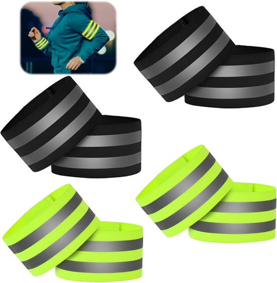 8 Stukken Reflecterende Bands - Elastische Reflector Bands - Elastische Reflecterende Tapes met Klittenband - Slijtvast en Duurzaam - Ademend - Voor Jogging - Hiking - Fietsen - Nacht Sporten - Buitenactiviteiten (Groen - Zwart) van AiteFeir