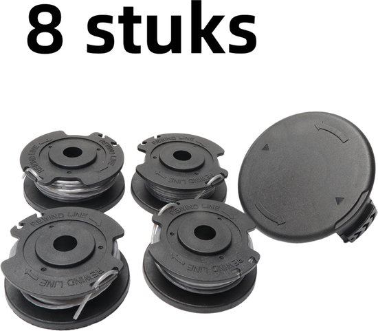 8 stuks - 6 grasmaaierspoelen - 2 afdekkingenset - trimmerspoel - geschikt voor spoelen F016800569/F016800385 - afdekking F016F04557 van Bosch