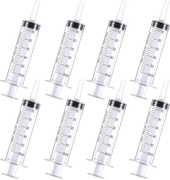 8 stuks 60 ml doseerspuiten - herbruikbare kunststof spuiten voor laboratoria