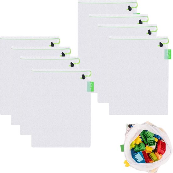 8 Stuks - Grote Mesh Net Bag - Herbruikbare Groente en Fruit Net voor het Opslaan van Groenten en Fruit - Transparante Netzak van Merkloos	