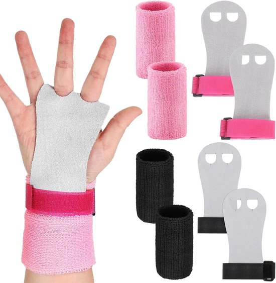 8 stuks gymnastiek grips polsbandjes - handgrepen met zweetbandjes voor meisjes - jeugd en kinderen - lederen palm handgrepen gymnastiek pull-up training van Merkloos	