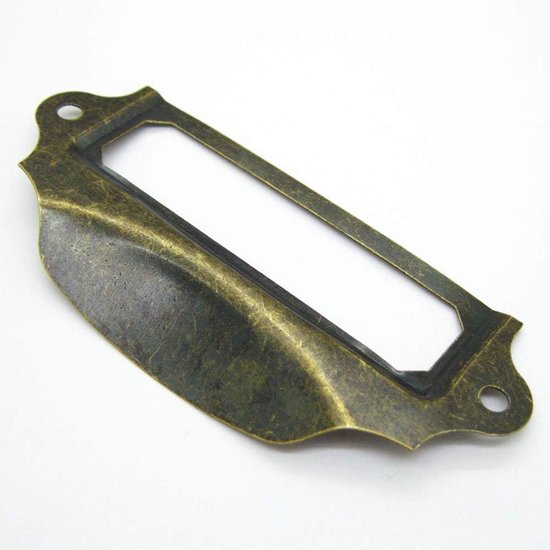 8 stuks kaartetiket trekgrepen - vintage stijl - ijzeren trekhandvat - kantoorbibliotheek - bestand lade tag frame labelhouder met schroeven - 90 x 40 mm - brons van Merkloos	