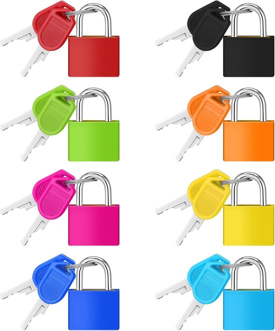 8 stuks kleine bagagesloten - bagage-veiligheidsslot - kleurrijk bagageslot - kofferslot - mini-hangslot met sleutel - koffersloten voor sportschool - kluisje of kast - reisluggage beveiliging van Merkloos	