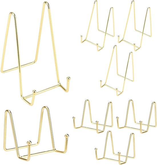8 stuks metalen bordenstandaard goud, 8 cm en 15 cm ezel goud metalen bordenhouders standaard decoratieve plaathouder fotolijststandaard voor foto's, borden, kookboek, kunstwerken