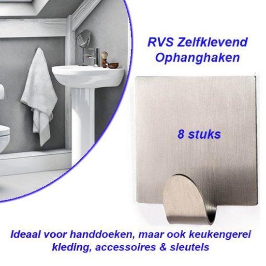 8-Stuks Multifunctioneel RVS Zelfklevende Plakhaken (2 Set van 4 Stuks) van Merkloos	