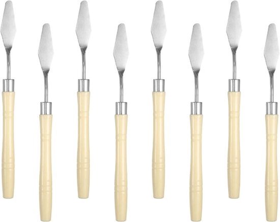 8 stuks pallet messen - schildergereedschap - 6,69 inch spits roestvrijstalen lemmet - kunststof handvat - spatel - schilderpalet mes voor olie - acryl - canvas - beige