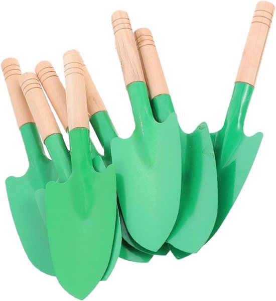 8-stuks Schop met Houten Handvat voor Kinderen Mini - Kleine Tuinschep Handtrommel Tuingereedschap Onkruidschep Handschep Metaal Ijzer Set van Fostoy