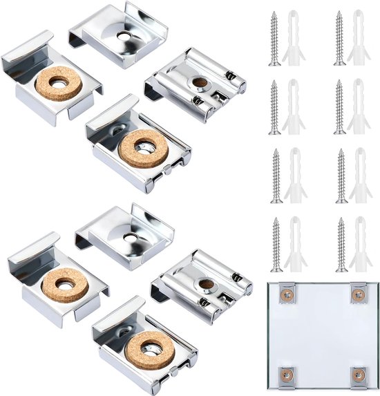 8 x Spiegels - Spiegelhouders - Wandspiegelmontage - Hoogte verstelbare spiegelbevestiging - met pluggen en schroeven - voor zware spiegels in badkamer en woonkamer van Merkloos	