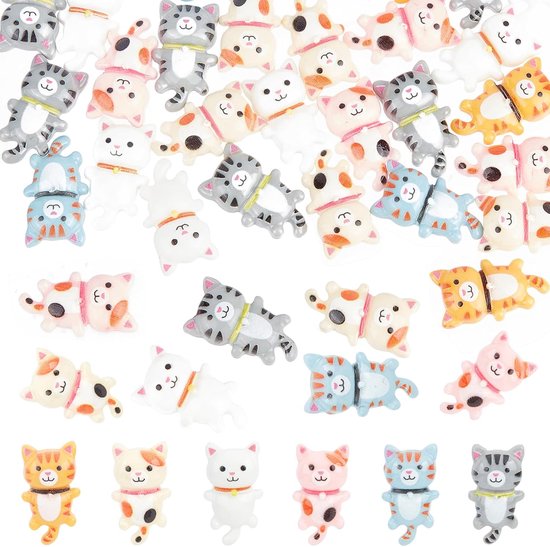 80pcs kat flatbacks - dieren resin cabochons - resin kat charms - dieren flat back charms - huisdieren katten - flat back cabochons voor scrapbooking decoratie haarspeld van Merkloos	