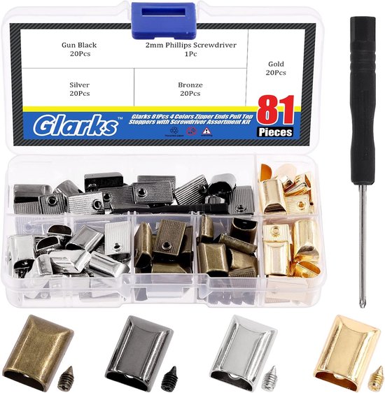 81 Sets 4 Kleuren Alloy Zipper Closure Einden Pull Top Stoppers met Schroef Onder Reparatie Vervanging voor DIY Naai Kleding - Tassen - Bagage - Portemonnees van Merkloos	