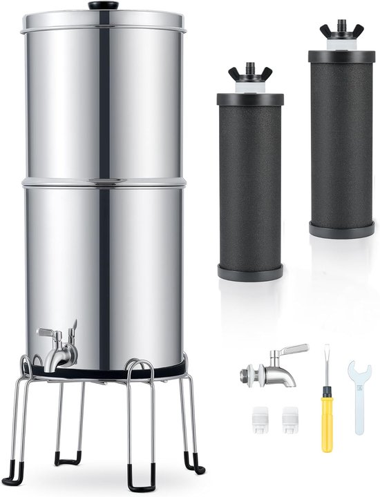 8,5 L Zwaartekracht Waterfiltersysteem van Roestvrij Staal met Koolstoffilters - Schoon Drinkwater zonder Stroom van Berkey