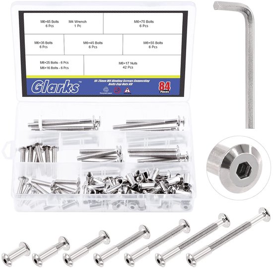 85Pcs M6 x 16/25/35/45/55/65/75mm Hex Drive Socket Head Cap Bolts - Screws Kit - Nickel Plated - Furniture Crib Bolts - Nuts voor Stoelen Tafels Kasten van Sourcing Map