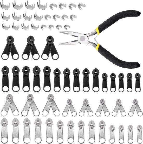 85pcs Zipper Repair Kit - #3#5#8 Metal Sliders - U Shape Top Stops - Bottom Stoppers met Sharp Nose Pliers - Pull Replacement Zipper Fixer Part van Chengde