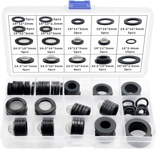 89 Stuks Zeefafdichting O-ring Set - Mesh Rubberen Ringen - Afdichtring met Zeef voor 1/2 3/4 Inch Douche Douchekop Kranen Slangen Doucheslang van Merkloos	
