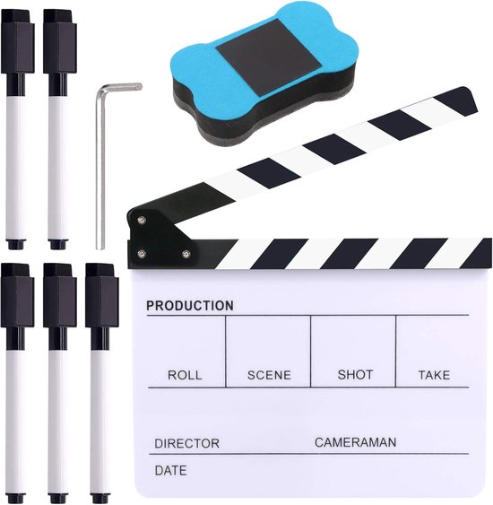 8Pcs 10 x 12 inch Acrylic Film Directors Clapboard Set - Hollywood Clapper Board - Cut Action Scene - Clapper Board met Gum en Inbussleutel voor Filmproductie en Filmthema Feest van Andoer