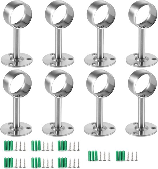 8PCS Curtain Rod Ceiling-Mount Bracket, Stainless Steel Wardrobe Tube Support Bracket Clothes Hanging Rod Holder with Screws for Ceiling Wardrobe Bracket Shower (86-25mm) van MroMax