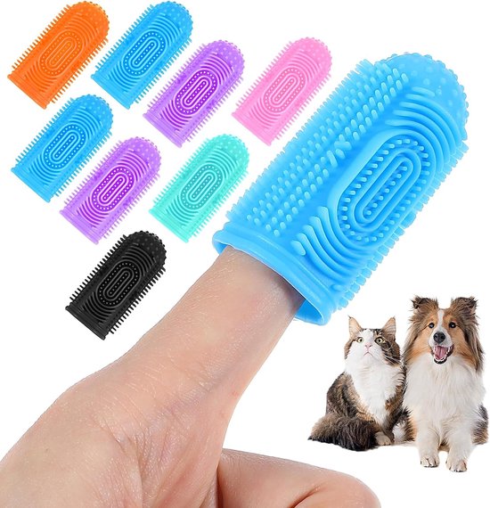 8pcs Dog Toothbrush, Silicone Fingerheads, Dental Care, Dental Cleaning, Anti-Plaque Pet Toothbrush, Toothbrush for Dogs and Cats, Dental Care van Petizer