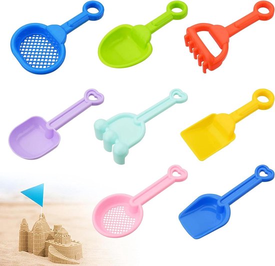 8PCS Kleurrijke Strand Schep voor Kinderen - Tuin Zand en Sneeuw Speelgoed met Handvat van $