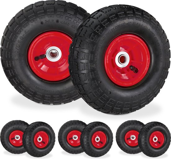 8x steekwagenwiel 260x85 - bolderkarwiel - luchtband - reservewiel - zwart/rood van Merkloos	