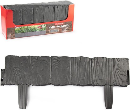 8x stuks flexibele graskant/tuin rand/kantopsluiting hekjes delen van 57.5 cm donkergrijs - 24 cm hoog incl pinnen van Inspirion