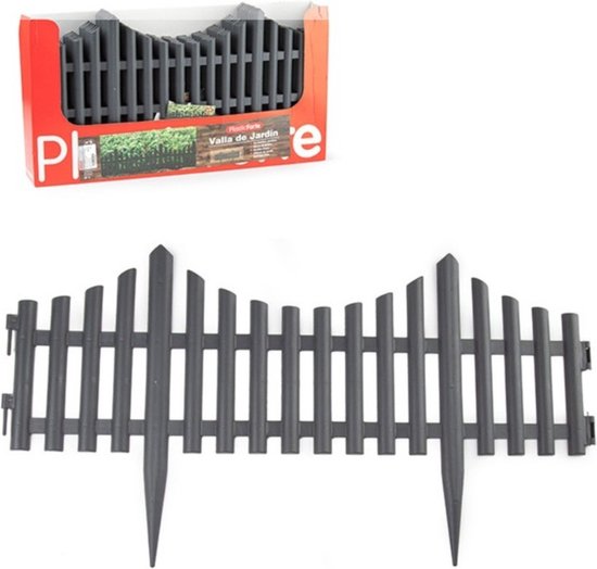 8x stuks flexibele graskant/tuin rand/kantopsluiting hekjes delen van 60 cm donkergrijs - 33 cm hoog incl pinnen van TalenTools